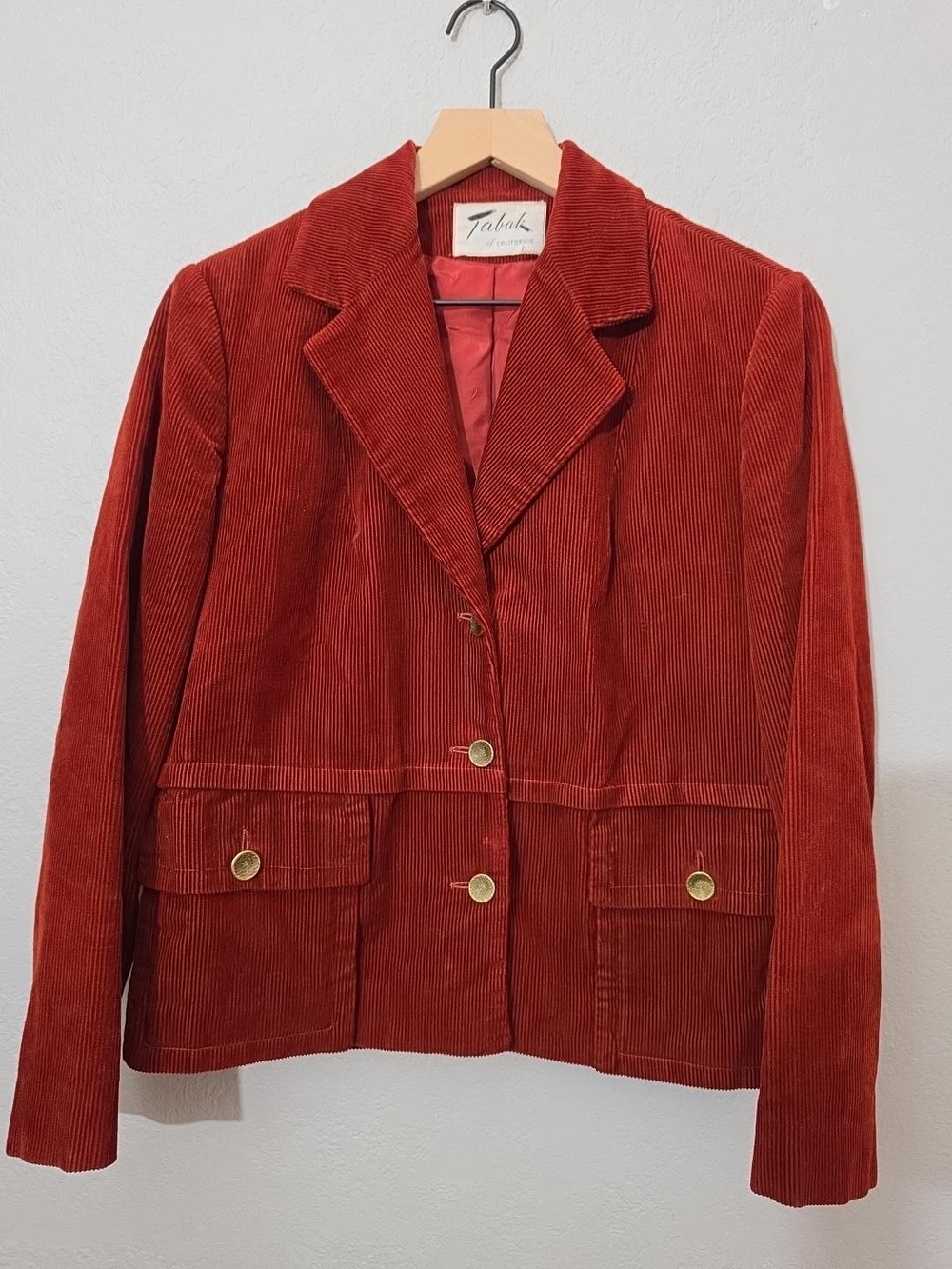 Tabak Of California Vintage Sportswear Corduroy Blazer Brick Red Women Small